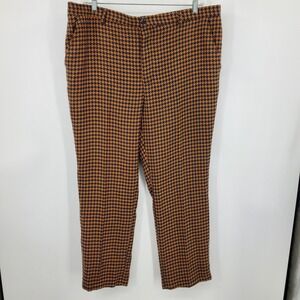 Prestige Original Mens Houndstooth Dress Pants Camel‎ Navy Blue Size 42 Stretch